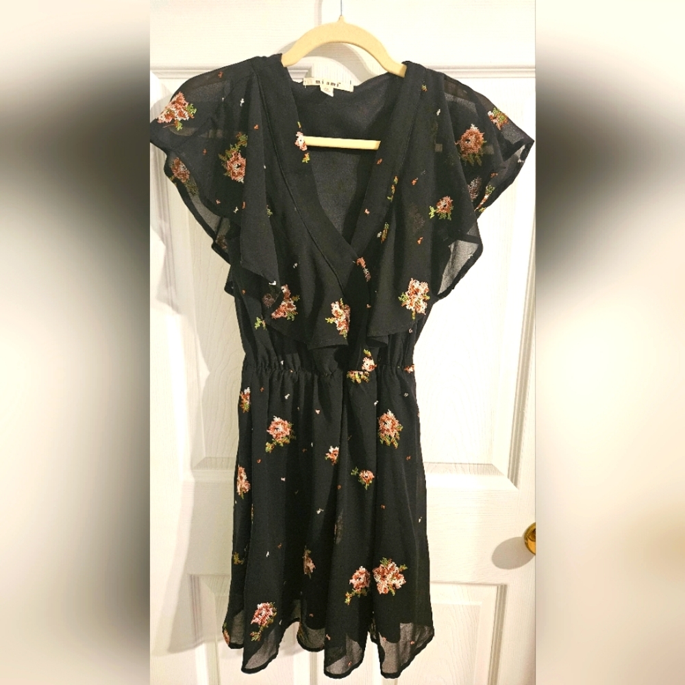 Black embroidered mini dress